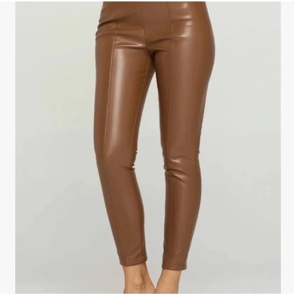Shinestar Brown Faux Leather High-Waist Skinny Pants